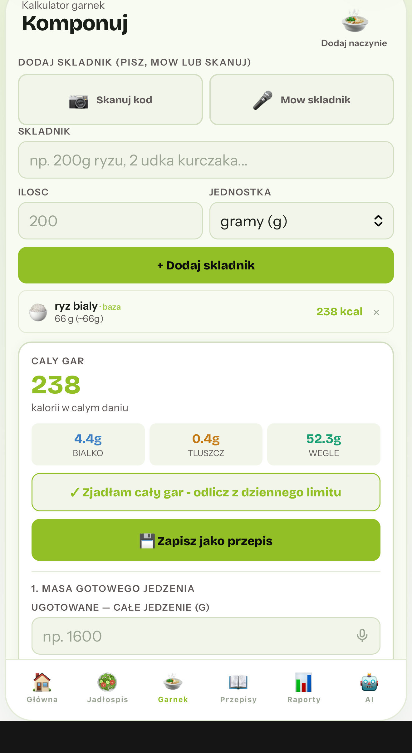 Dodawanie składników do garnka