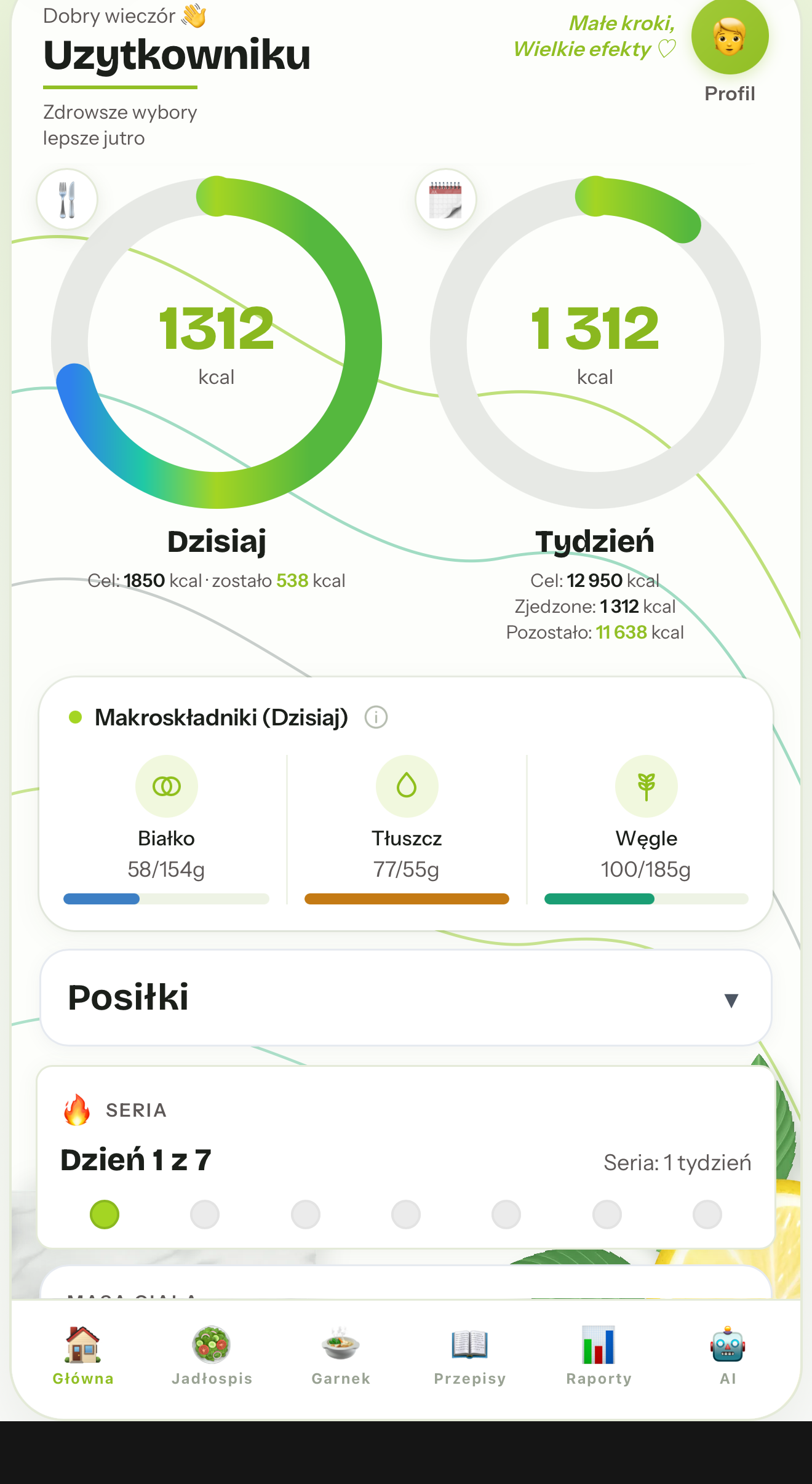Strona główna aplikacji JEM PROSTO